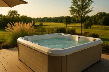 Spa extérieur en fin d’été, prêt pour l’entretien