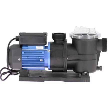 ompe de filtration piscine STP – moteur bleu, préfiltre intégré, vue latérale